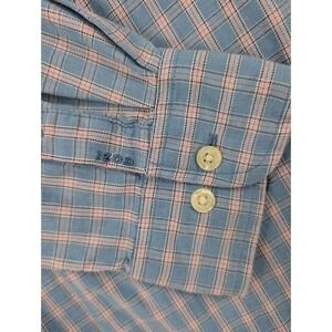 IZOD Mens XL Button Down Shirt Blue Pink Plaid Paisley Trim Cotton Long Sleeve